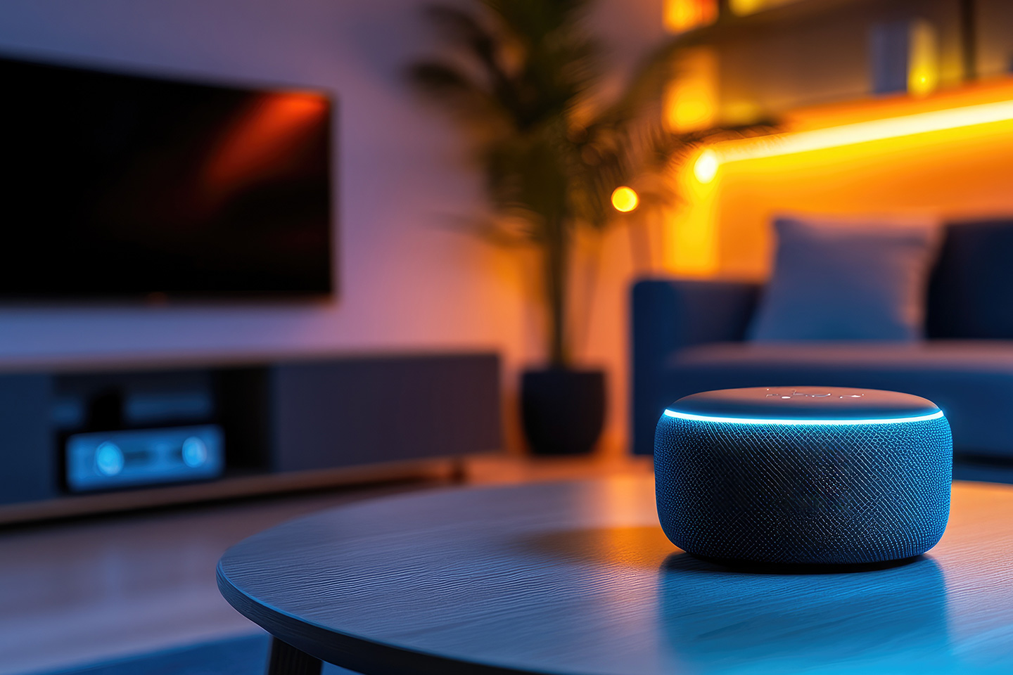 Alexa im Vordergrund und TV-Gerät im Hintergrund