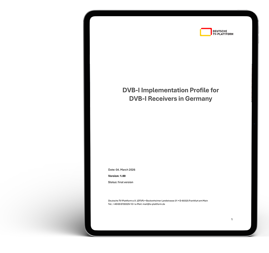 Tablet PC mit Cover des DVB-I Implementationsprofil in Deutschland